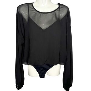 Le Lis | Black Long Sleeve Chiffon Bodysuit